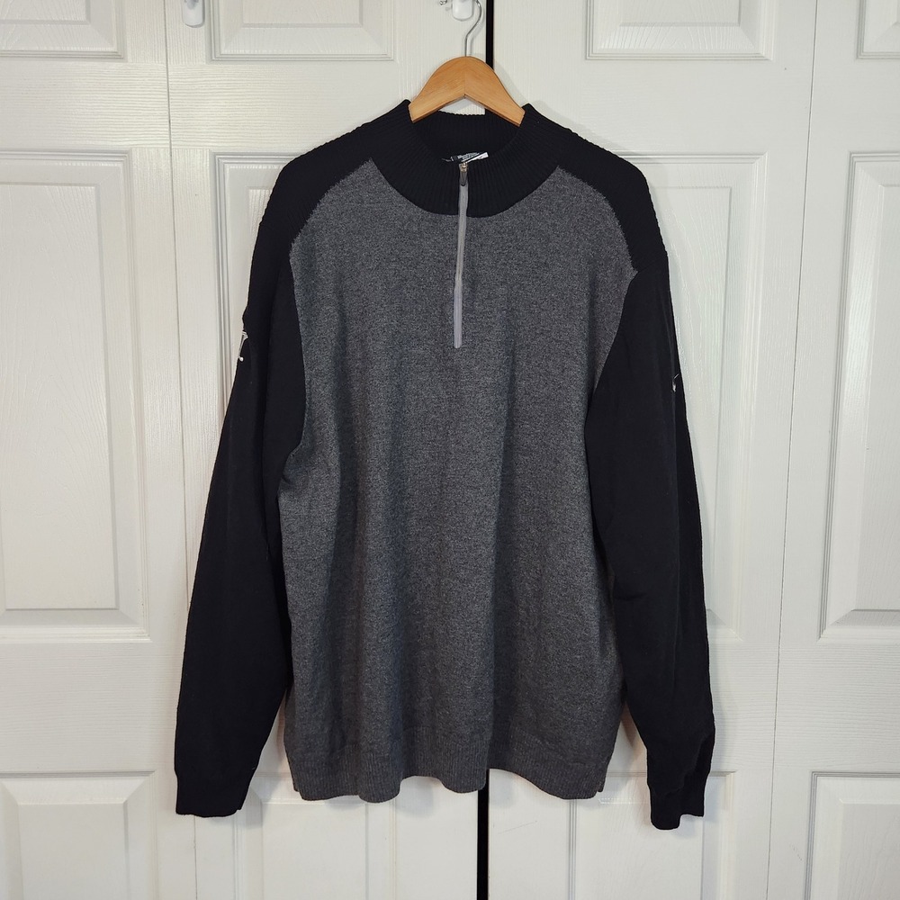 Nike Golf Tour Performance Mens XXL Grey Black Lined Wool Blend 1/4 Zip Sweater